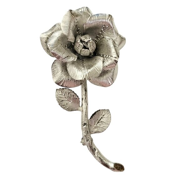 Russel Sterling Silver Rose Brooch Signed L857